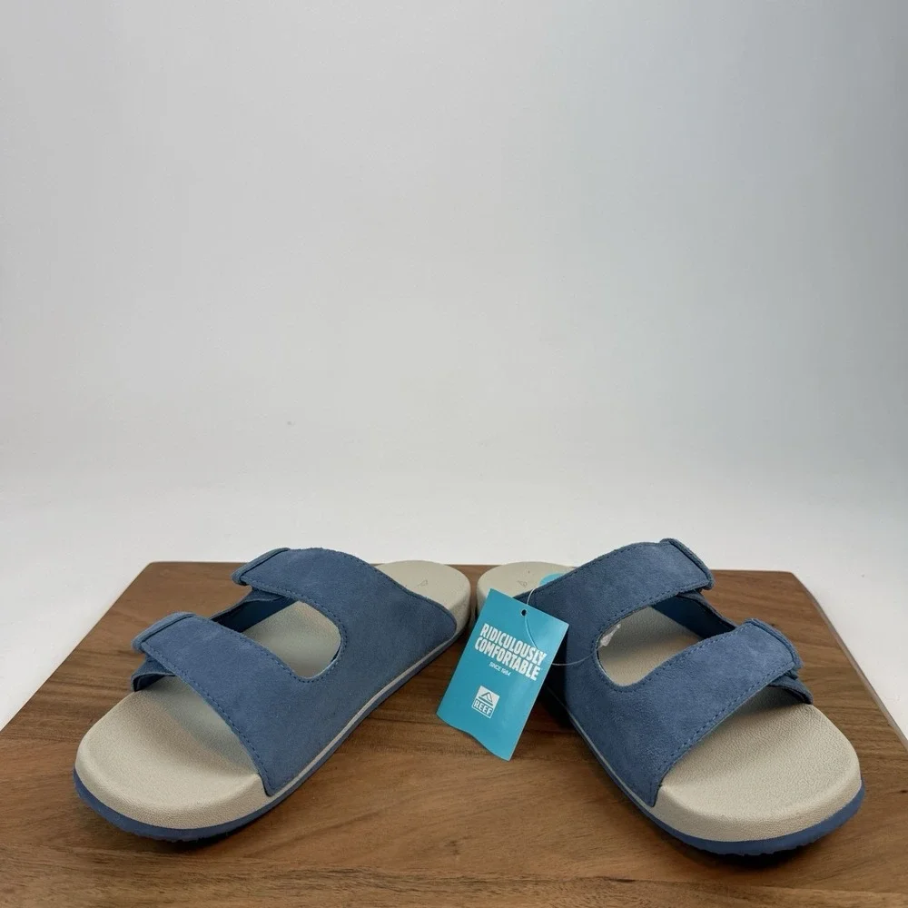 New NWT Big Kids Reef Little Ojai Suede Blue Sandals Shoes Size 5 Y‎